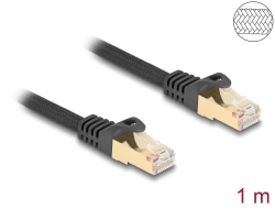 80317  RJ45 Network Cable with braided jacket Cat.6A S/FTP plug to plug 1 m black