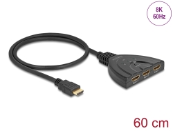 18649 Delock Przełącznik HDMI 3 x HDMI do 1 x HDMI 8K 60 Hz ze zintegrowanym przewodem o długości 60 cm
