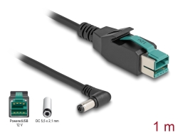 80011 Delock PoweredUSB kabel muški 12 V na DC 5,5 x 2,1 mm muški kutni 1 m