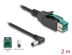 80012 Delock PoweredUSB-kabel hane 12 V till DC 5,5 x 2,1 mm hane vinklad 2 m