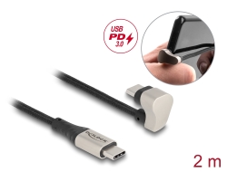 88160 Delock USB 2.0 Kábel USB Type-C™ apa - apa 180°-ban hajlított 2 m PD 60 W