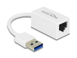 65905 Delock Adaptér Super Speed USB (USB 3.2 Gen 1) s USB Typ-A samec > Gigabit LAN 10/100/1000 Mbps kompaktní bílá
