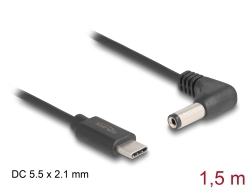 85398 Delock Καλώδιο Ρεύματος USB Type-C™ προς DC 5,5 x 2,1 χιλ. αρσενικό με γωνία 1,5 μ.