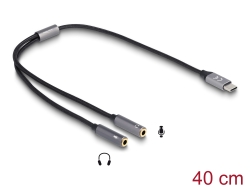 66616 Delock Sluchátkový adaptér ze zástrčkového konektoru USB Type-C™, DAC 24 Bit / 96 kHz Hi-Res na 2 x 3 pinové stereofonní zásuvkové konektory průměru 3,5 mm