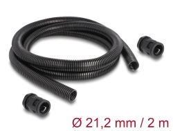 60465 Delock Funda protectora de cable de 2 m x 21,2 mm con juego de conector PG16 negro