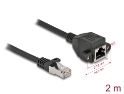 87002 Delock Cablu extensie de rețea S/FTP RJ45 tată la RJ45 mamă Cat.6A, 2 m, negru