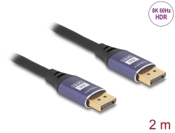80601 Delock DisplayPort kabel 8K 60 Hz 2 m lila kovový