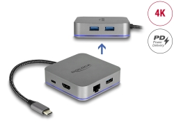 87742 Delock USB Type-C™ dokkoló állomás mobil eszközökhöz 4K - HDMI / Hub / LAN / PD 3.0 LED kijelzővel 