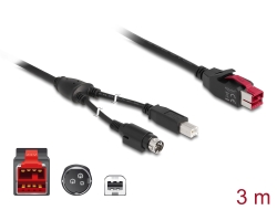 85489 Delock PoweredUSB kábel apa 24 V > B-típusú USB apa + Hosiden Mini-DIN 3 tűs apa 3 m, POS nyomtatókhoz és csatlakozókhoz