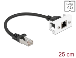 87109 Delock Cat.6A hálózat kibővítő kábel Easy 45 modulhoz S/FTP RJ45 apa - RJ45 anya, 25 cm, fekete