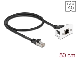 87110 Delock Cablu de extensie de rețea pentru modul Easy 45 S/FTP RJ45 tată la RJ45 mamă Cat.6A, 50 cm, negru