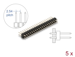 66699 Delock Złącze szpilkowe pin header 20 pin, odstęp 2,54 mm, 2-rząd, proste, 5 szt.