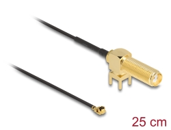 12035 Delock Antenski kabel SMA 90° PCB ženski masivne glave na I-PEX Inc., MHF® I muški 1.13 25 cm navoj duljine 15 mm  