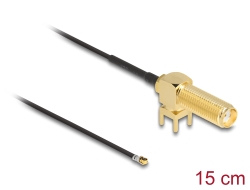 12031 Delock Antenski kabel SMA 90° PCB ženski masivne glave na I-PEX Inc., MHF® 4L muški 1.13 15 cm navoj duljine 15 mm  