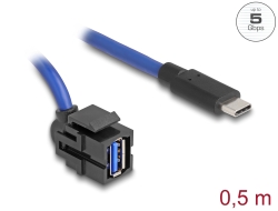 88156 Delock Keystone modul, USB 5 Gbps A-csatlakozóhüvely – USB Type-C™ típusú apa, kábellel