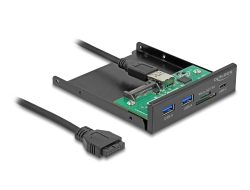 64058 Delock 3.5″, USB 5 Gbps elülső panel 1 x USB Type-C™ + 2 x A-típusú USB + SD és Micro SD csatlakozó