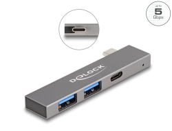 64275 Delock 3 Port Slim USB Hub mit USB Type-C™ zu 1 x USB 5 Gbps USB Type-C™ + 2 x USB 5 Gbps Typ-A 