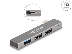 64274 Delock 3 portos vékony USB hub USB Type-C™ csatlakoztatóval és 1 x USB 10 Gbps A-típusú és 2 x A-típusú USB 2.0