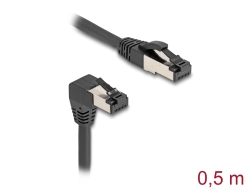 80399 Delock RJ45 hálózati kábel Cat.8.1 S/FTP 90° fokban lefelé hajló / egyenes 0,5 m fekete