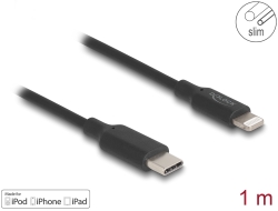 85410 Delock Smal data- och laddningskabel USB Type-C™ till Lightning™ för iPhone™, iPad™ och iPod™ svart 1 m MFi