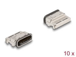 66944 Delock Conector USB 5 Gbps USB Type-C™ hembra SMD de 24 pines para montaje en soldadura resistente al agua 10 piezas