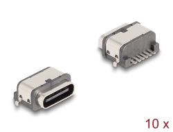 66945 Delock 6-pinový SMD konektor z USB 5 Gbps na zásuvku USB Type-C™ se dvěma kovovými západkami k montáži pájením, 10 ks
