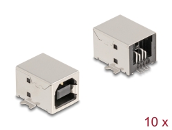 66952 Delock USB 2.0 Type-B femelle, connecteur SMD 4 broches pour montage à souder, angulé 90°, 10 unités