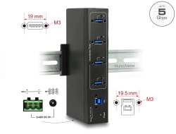 63309 Delock Externer Industrie Hub 4 x USB 3.0 Typ-A mit 15 kV ESD Schutz