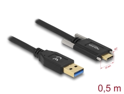 84007 Delock SuperSpeed USB 10 Gbps (USB 3.2 Gen 2) kabel Typ-A hane till USB Type-C™ hane med skruvar på sidorna 0,5 m
