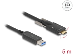 83200 Delock Cablu optic activ USB 10 Gbps-A tată la USB Type-C™ tată cu șuruburi pe părțile laterale, 5 m