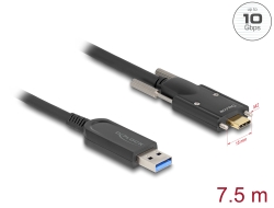 83201 Delock Cablu optic activ USB 10 Gbps-A tată la USB Type-C™ tată cu șuruburi pe părțile laterale, 7,5 m