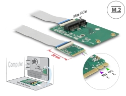 62848 Delock Convertor cu conector tată M.2 cu cheie tip A+E > 1 x fantă Mini PCIe la jumătate din dimensiuni / de dimensiuni complete cu cablu flexibil