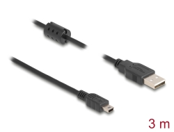 84915 Delock Przewód z wtykiem męskim USB 2.0 Typ-A > wtyk męski USB 2.0 Mini-B, o długości 3,0 m, czarny