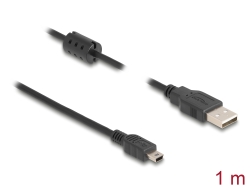 84912 Delock USB 2.0-s kábel A-típusú csatlakozódugóval > USB 2.0 Mini-B csatlakozódugóval, 1,0 m, fekete