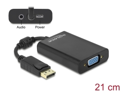 65439 Delock Adaptor DisplayPort 1.1 tată > VGA mamă + Audio + Alimentare, negru