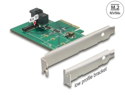 89517 Delock Karta PCI Express x4 > 1 x wewnętrzny NVMe M.2 PCIe / 1 x wewnętrzny SFF-8643 NVMe – Konstrukcja niskoprofilowa