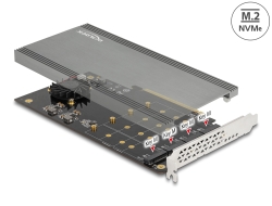 90050 Delock Scheda PCI Express x16 per 4 x NVMe interno M.2 Chiave M con dissipatore di calore e ventola - Biforcazione 