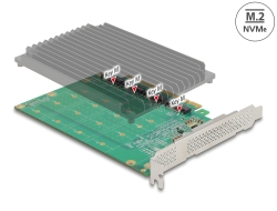 90054 Delock PCI Express x16-kort till 4 x intern NVMe M.2 Key M med kylfläns - Bifurkation