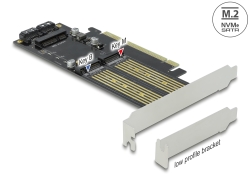 90486 Delock PCI Express x16-kort till 1 x M.2 Key B + 1 x NVMe M.2 Key M + 1 x mSATA - Formfaktor med låg profil