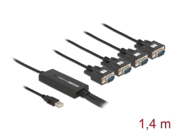 61887 Delock Adaptador USB 2.0 Tipo-A macho > 4 x Serie RS-232 DB9 macho