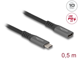 80021 Delock USB 10 Gbps-förlängningskabel USB Type-C™ hane till hona PD 3.0 100 W 0,5 m grå metall