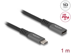 80022 Delock Prodlužovací kabel USB 10 Gbps USB Type-C™ zástrčky na zásuvku PD 3.0 100 W 1 m šedá kovová