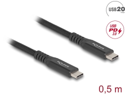 80023 Delock Cablu USB 20 Gbps USB Type-C™ tată la tată PD 3.0 100 W E-Marker 0,5 m metal negru
