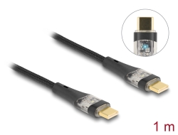 80763 Delock Καλώδιο USB 2.0 Δεδομένων και Γρήγορης Φόρτισης USB Type-C™ αρσενικό προς αρσενικό διάφανο PD 3.0 100 W 1μ.