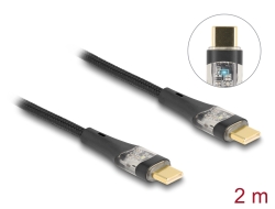 80764 Delock Καλώδιο USB 2.0 Δεδομένων και Γρήγορης Φόρτισης USB Type-C™ αρσενικό προς αρσενικό διάφανο PD 3.0 100 W 2 μ.