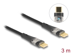 80765 Delock Καλώδιο USB 2.0 Δεδομένων και Γρήγορης Φόρτισης USB Type-C™ αρσενικό προς αρσενικό διάφανο PD 3.0 100 W 3 μ.
