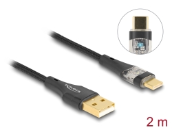 80761 Delock USB 2.0 kábel A-típusú apa - USB Type-C™ apa gyors töltővel 60 W áttetsző 2 m