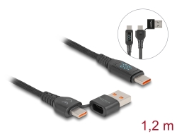 88137 Delock USB 2.0 Adat- és gyorstöltő kábel USB Type-C™ + USB A-típusú apa - USB Type-C™ apa PD 3.1 140 W tápjelzővel, 1,20 m