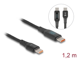88136 Delock USB 2.0 Adat- és gyorstöltő kábel USB Type-C™ apa - apa PD 3.1 140 W tápjelzővel, 1,20 m