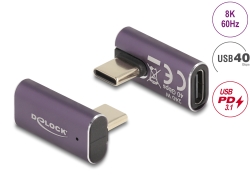 60288 Delock USB Προσαρμογέας 40 Gbps USB Type-C™ PD 3.1 240 W αρσενικό προς θηλυκής με περιστραφεί γωνία προς τα αριστερά / δεξιά 8K 60 Hz προς μεταλλικό